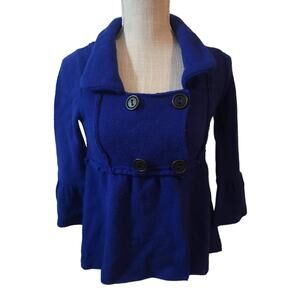 Free People Royal Blue Sweater Double Breasted Wool Bell Sleeved Size XS